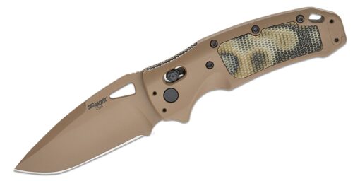 Hogue K320 AXG Folding Knife Camo FDE Plain Drop Point Edge 3.5" Blade 36375